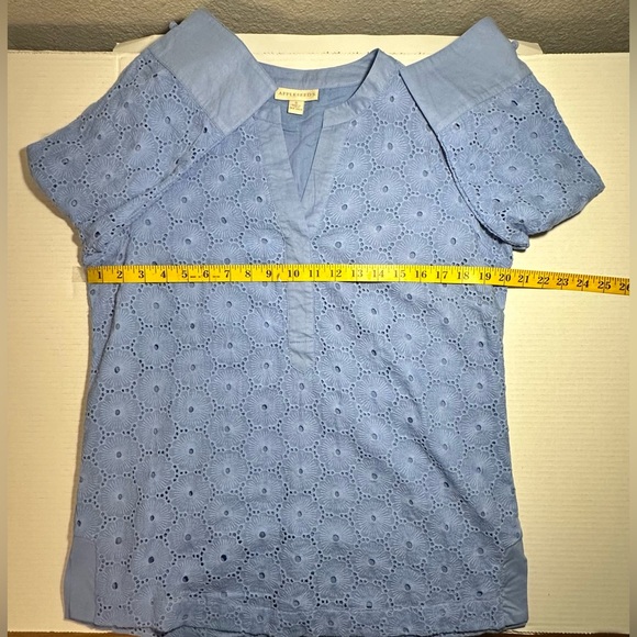 Appleseed’s Women’s Eyelet Tunic Side Slits V Neck Vista Blue Embroidered Small - Picture 3 of 11